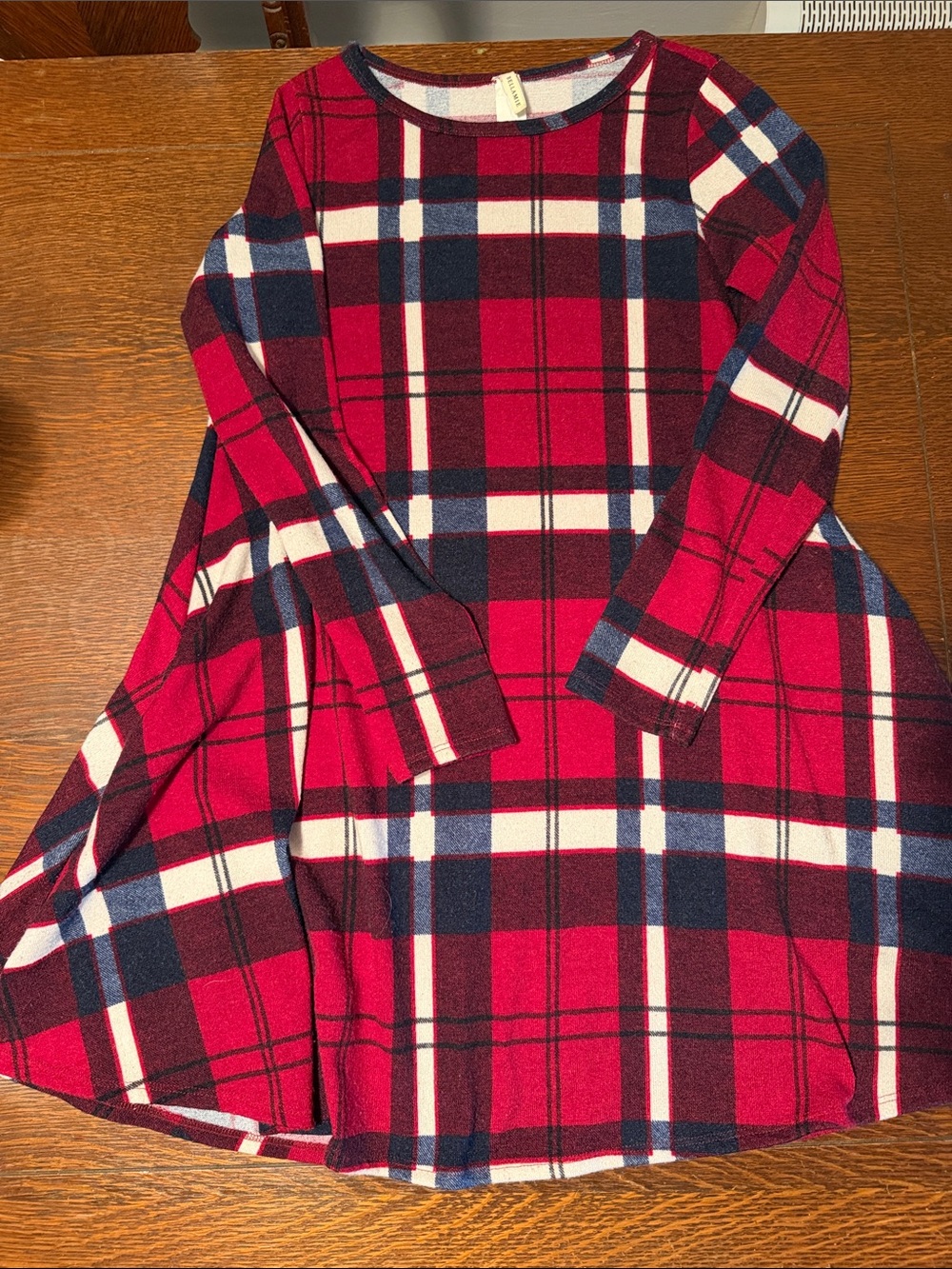 Womens red Plaid Long Sleeve Swing Dress